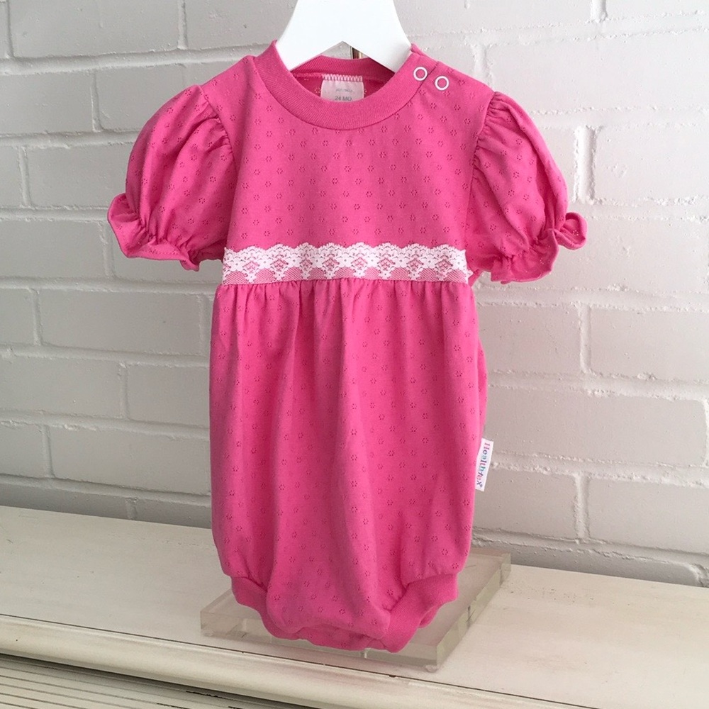 classic old-style vintage bright pink girls romper lace details size 24 months